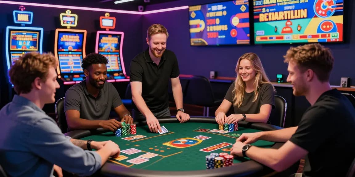 Exciting gaming atmosphere at https://crownwoods.org.uk/, featuring UK players enjoying credit card casino games with vibrant digital displays.