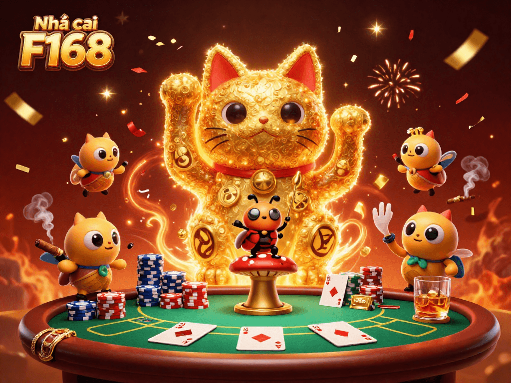 Experience thrilling gameplay at Nhà cái F168 with a vibrant casino environment, interactive elements, and celebratory visuals.