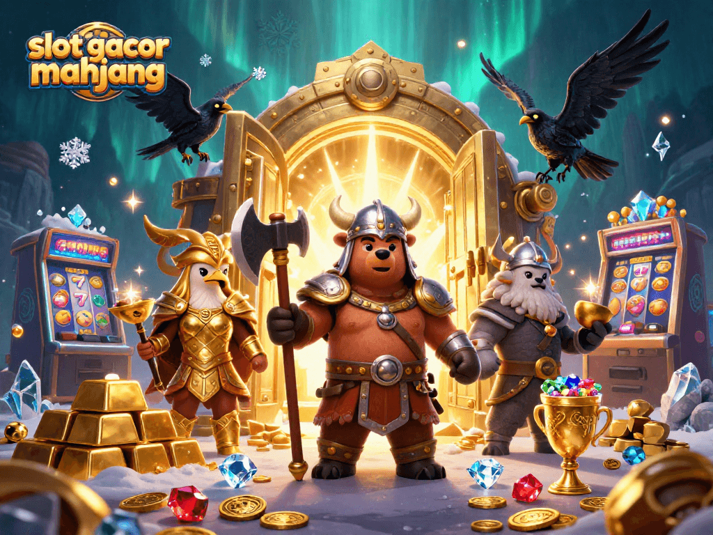 Engage with exciting slot gacor mahjong in a packed, lively 3D casino scene filled with treasures and characters.