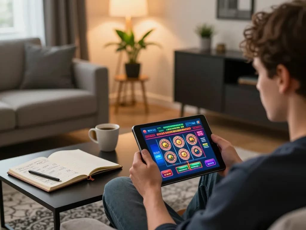 Engaging in online gaming at casinos that take credit cards with a tablet in a cozy home setting