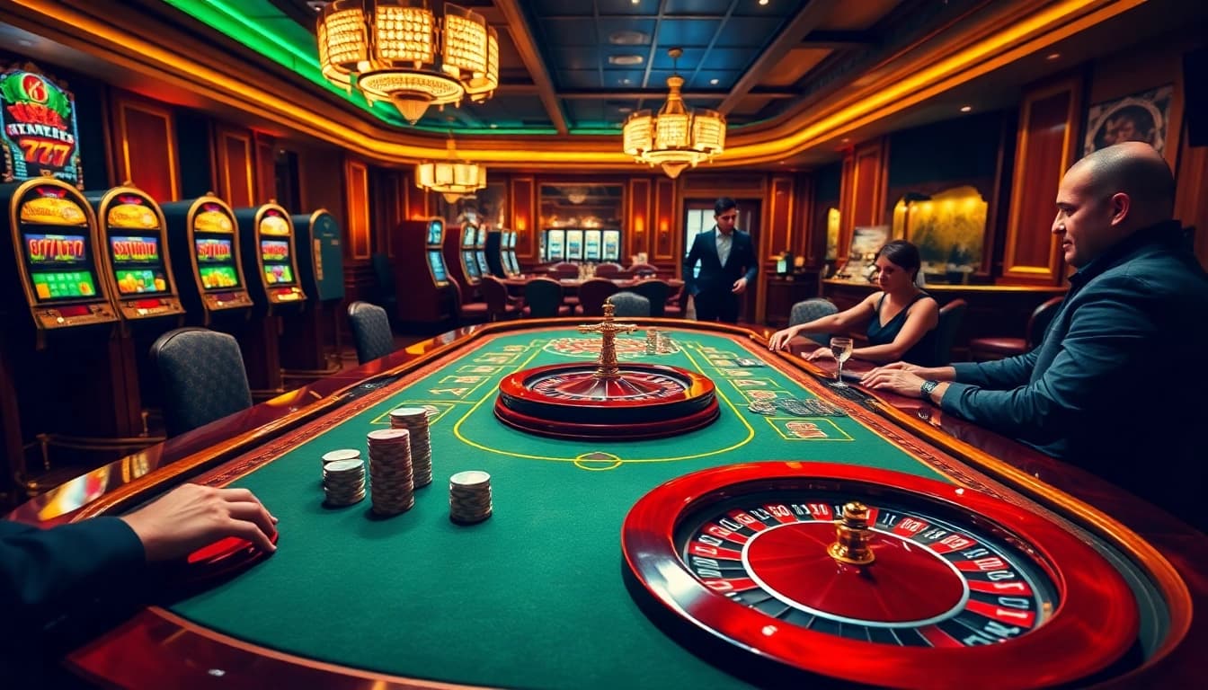 Players strategizing at the UU88 gaming table in a vibrant casino scene.