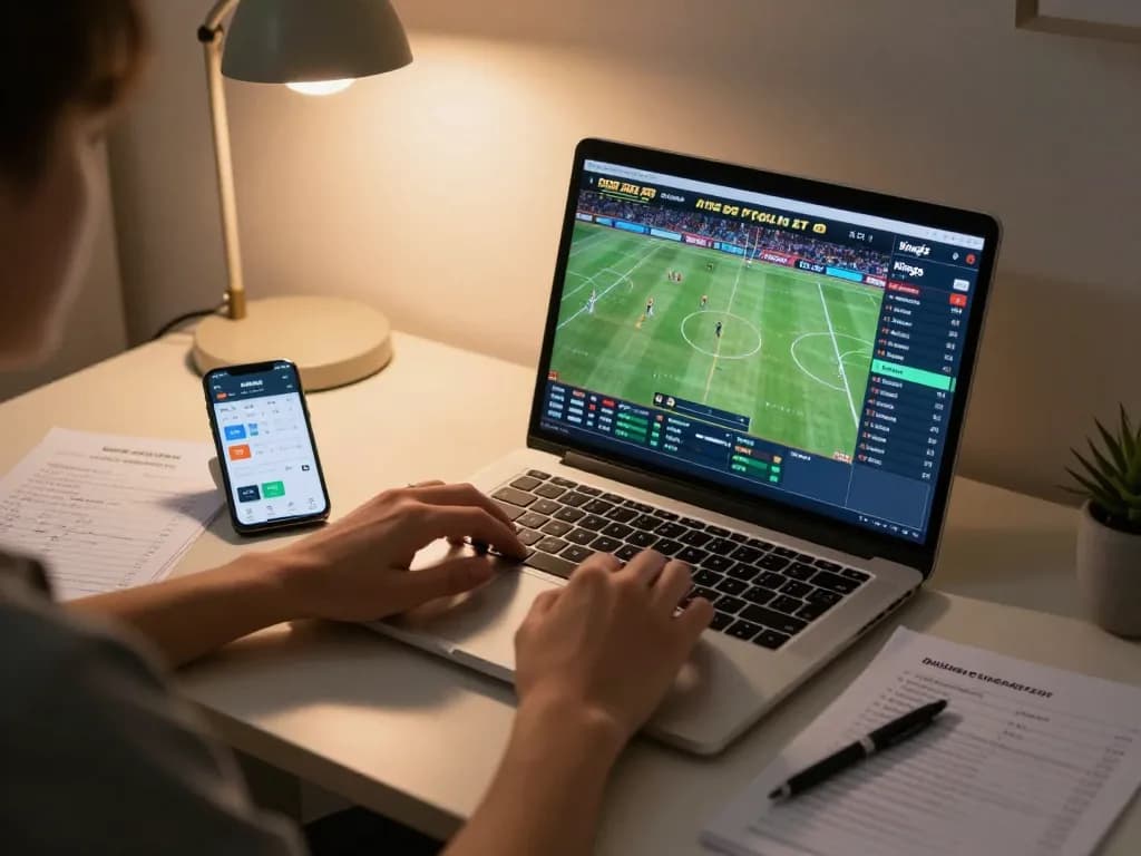 Engaging in online betting on king33 with live sports events displayed on a laptop