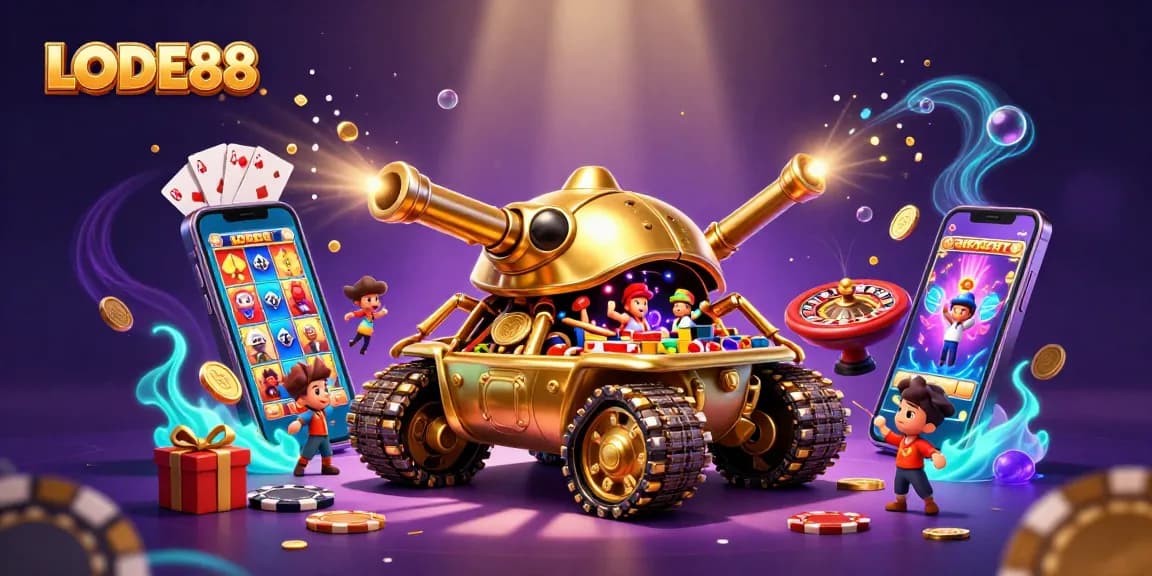 Engage with LODE88 featuring a vibrant mini casino inside a golden beetle tank.