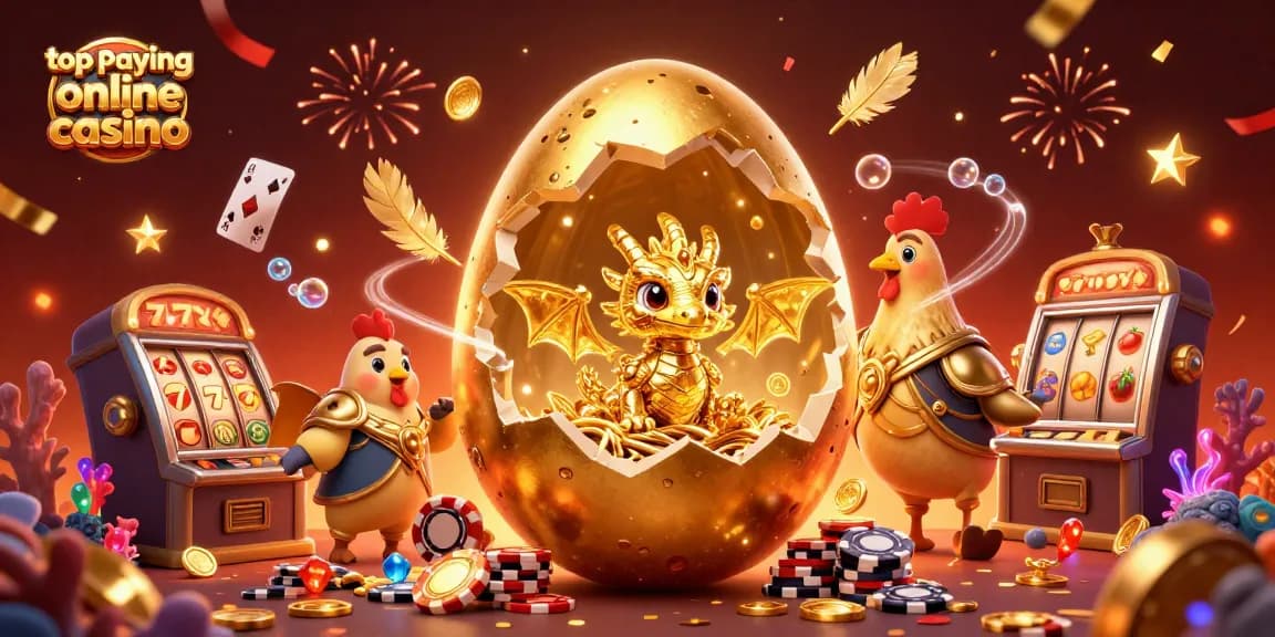 Experience the thrill of the top paying online casino with a golden dragon and festive treasure scene.