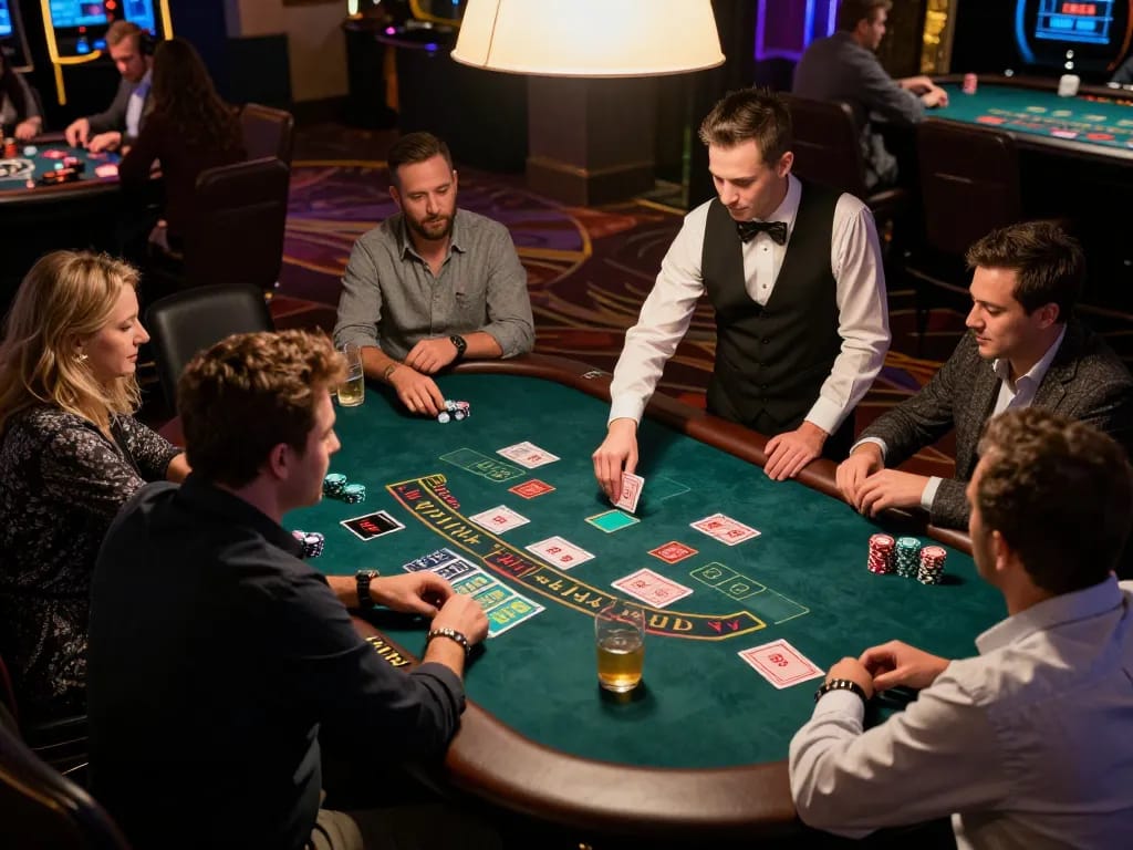 PHTAYA players engaged in a thrilling live dealer blackjack game with focus on cards and chips