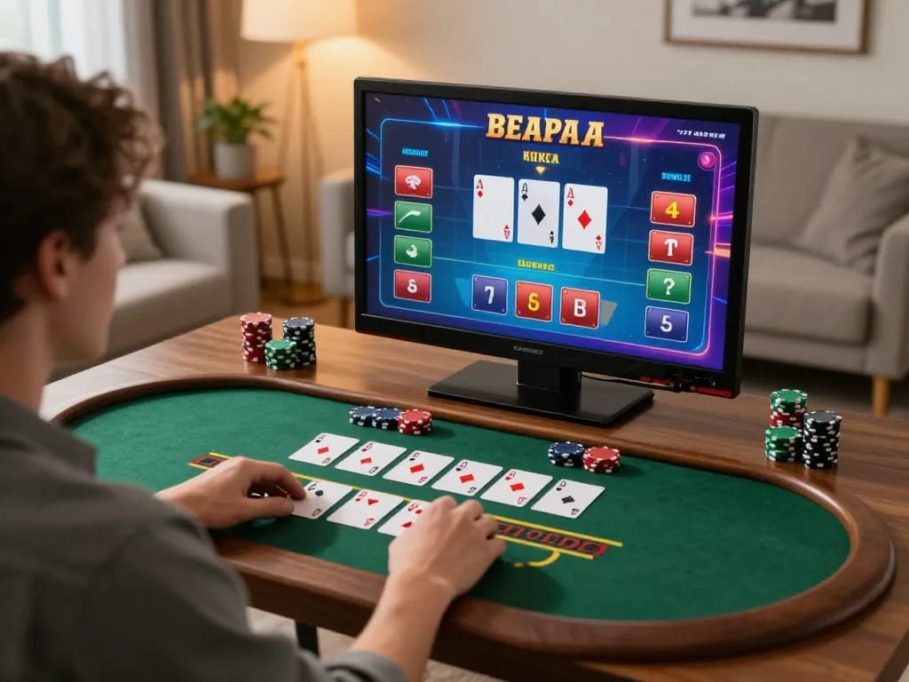 Play blackjack online at luck88com with a vibrant gaming setup and engaging atmosphere.