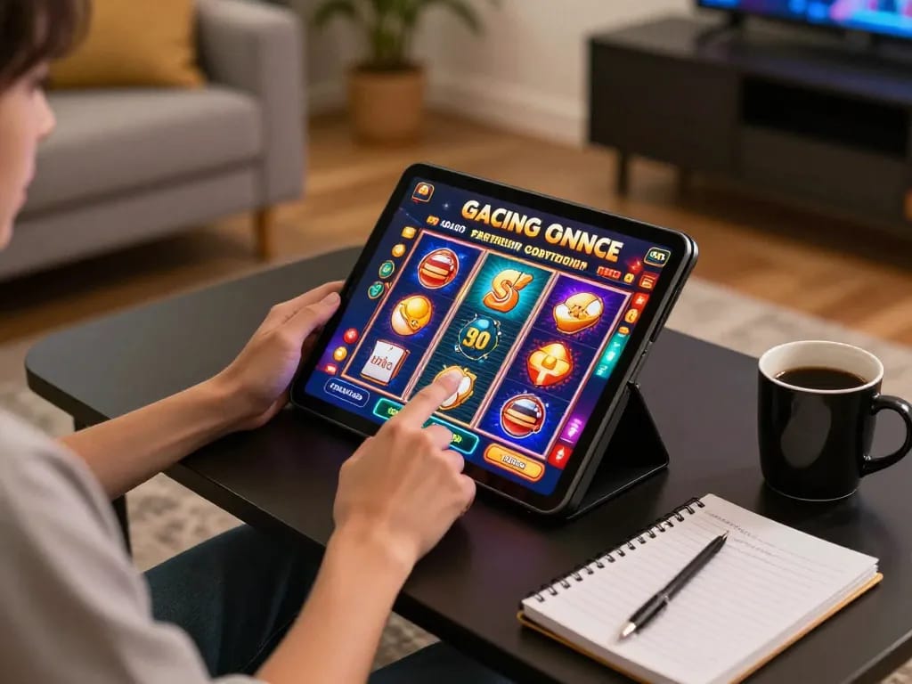 Slot gacor ditampilkan di tablet dalam pengaturan permainan rumah yang nyaman untuk meningkatkan pengalaman pemain.