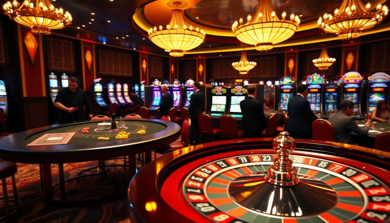 Experience the excitement of dn 888 at a luxurious casino, featuring roulette, blackjack, and vibrant slot machines.