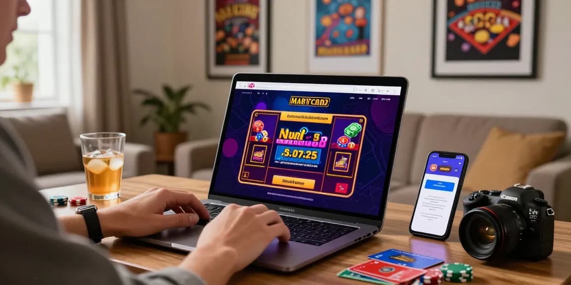 Engaging player at laptop exploring mastercard casinos in a cozy gaming setup
