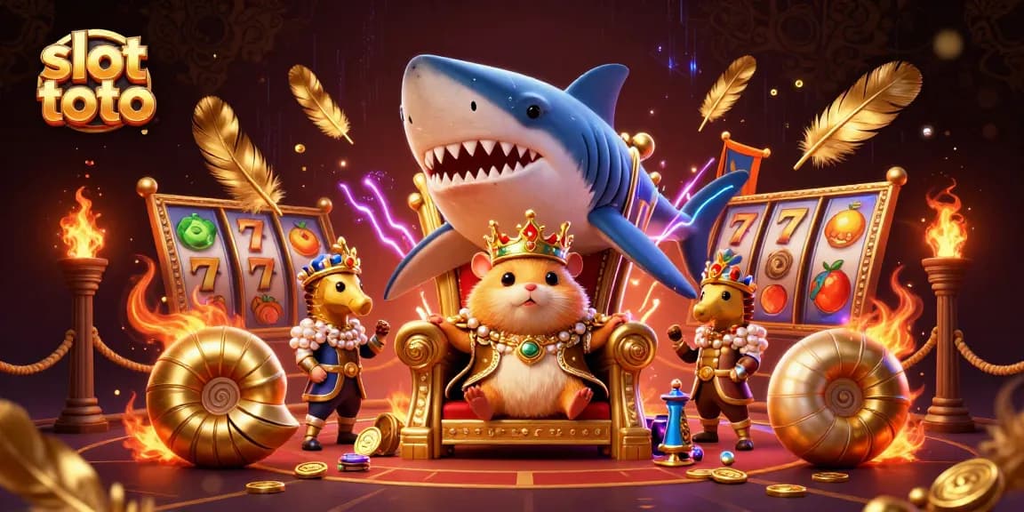 Engage with slot toto in a dynamic scene featuring a hamster king and shimmering casino elements.