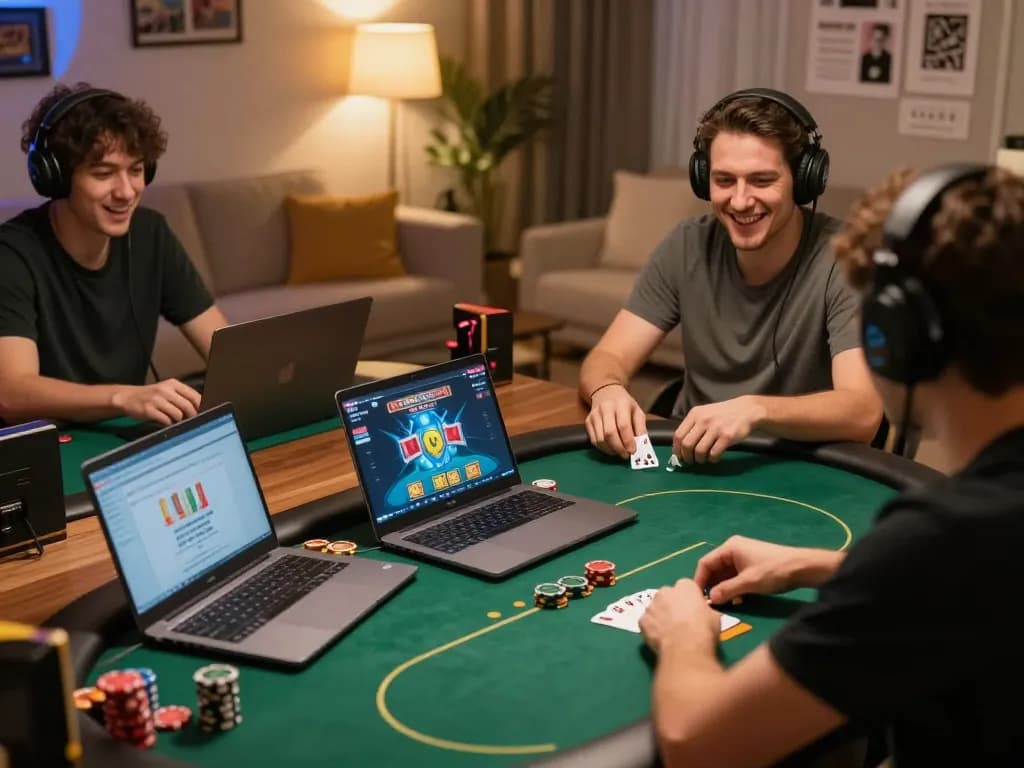 Engaging poker gameplay at home with MM88 TODAY showcased on a laptop screen, highlighting strategic online gambling.
