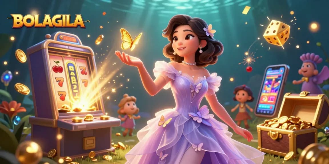 Engage with BOLAGILA's thrilling slots and lottery experience in a dazzling 3D casino scene.