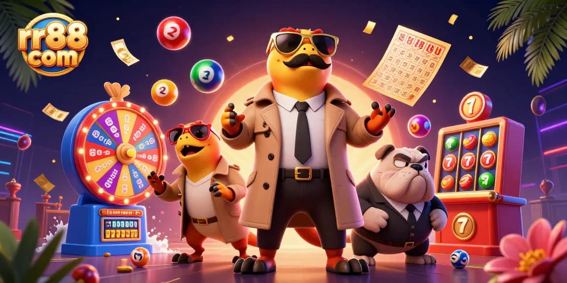 Experience thrilling casino action with rr88 com, featuring raptors and lottery elements in a vibrant scene.