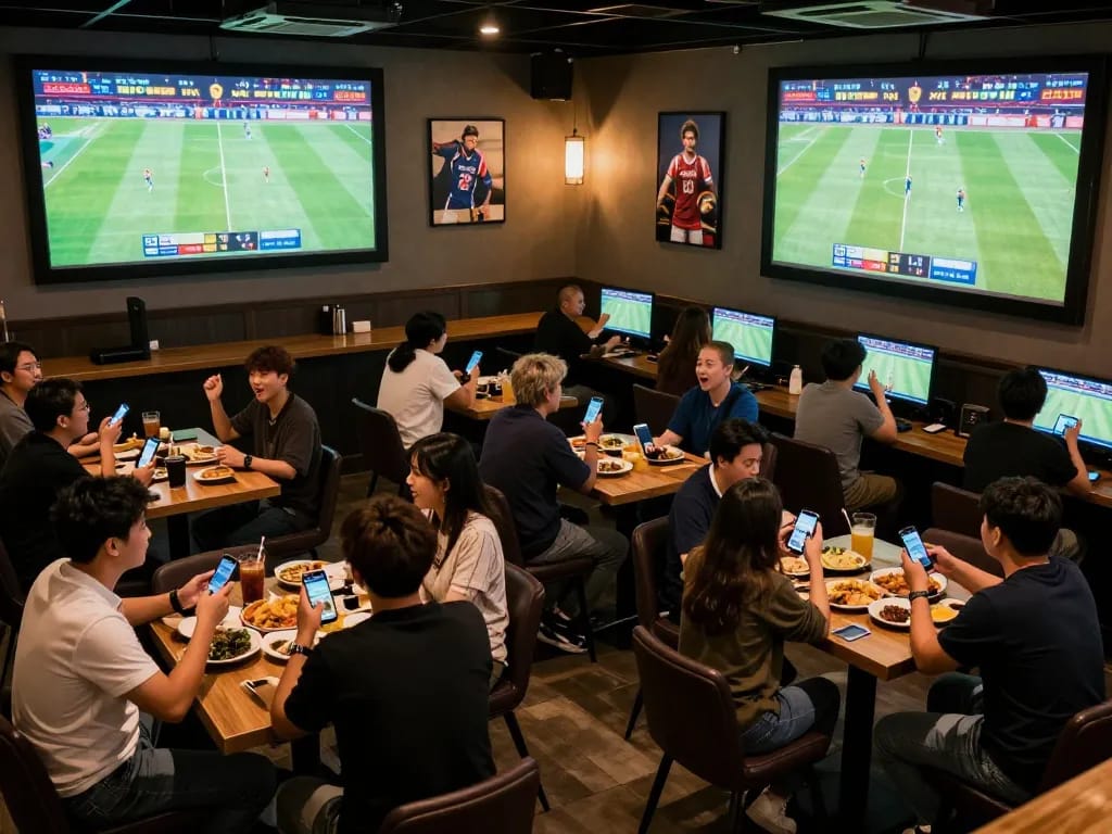KÈO TRỰC TUYẾN fans engaging with online betting while watching live sports in a vibrant atmosphere