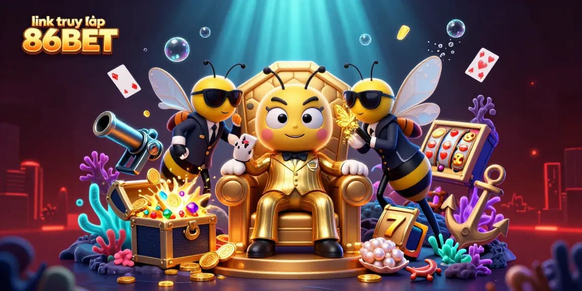 Experience excitement at link truy cập 86BET with vibrant casino elements in a dynamic 3D scene.