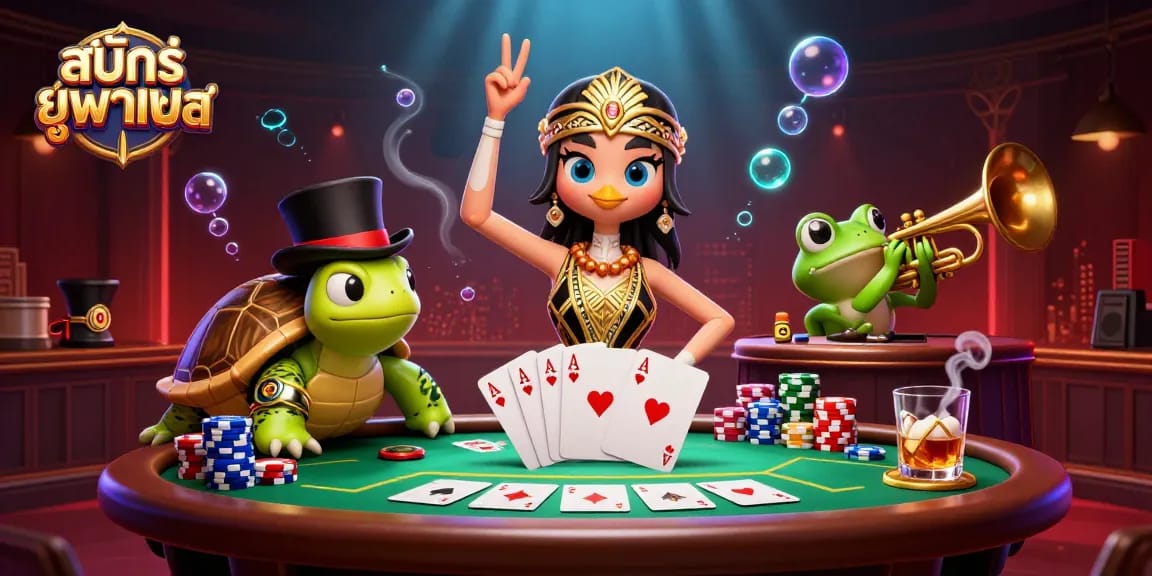 Join the excitement of สมัครยูฟ่าเบท with vibrant 3D illustration showcasing gambling action and characters.