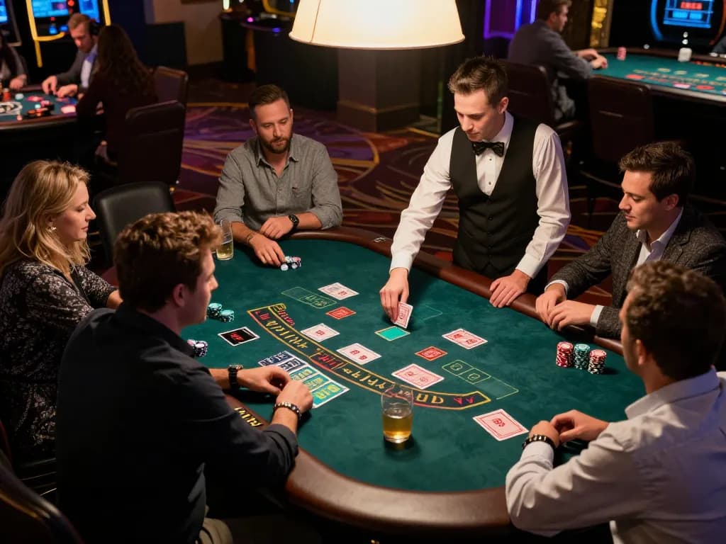 PHTAYA players engaged in a thrilling live dealer blackjack game with focus on cards and chips