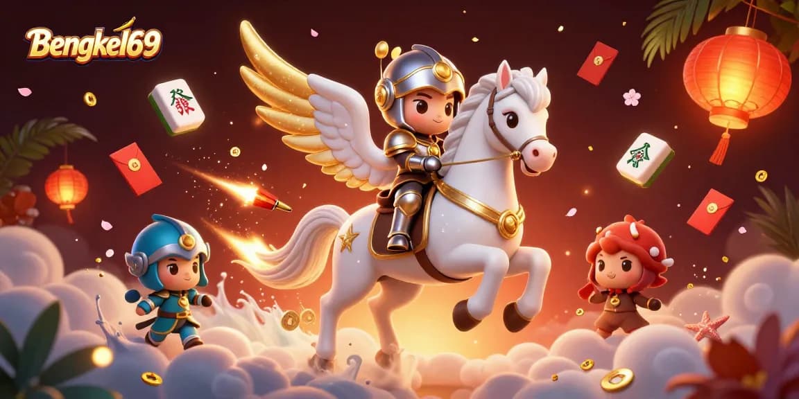 Bengkel69 captures the excitement of a dynamic casino scene with a celestial horse and gaming elements.
