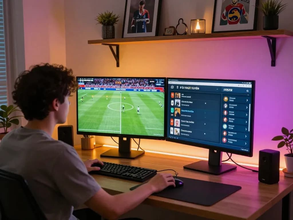 KÈO TRỰC TUYẾN user analyzing live odds on desktop while watching sports