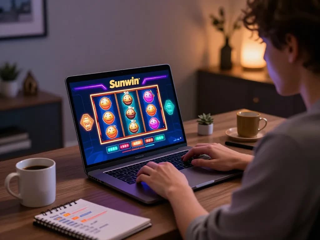 Sunwin online gambling interface displayed on a laptop during an immersive home gaming session
