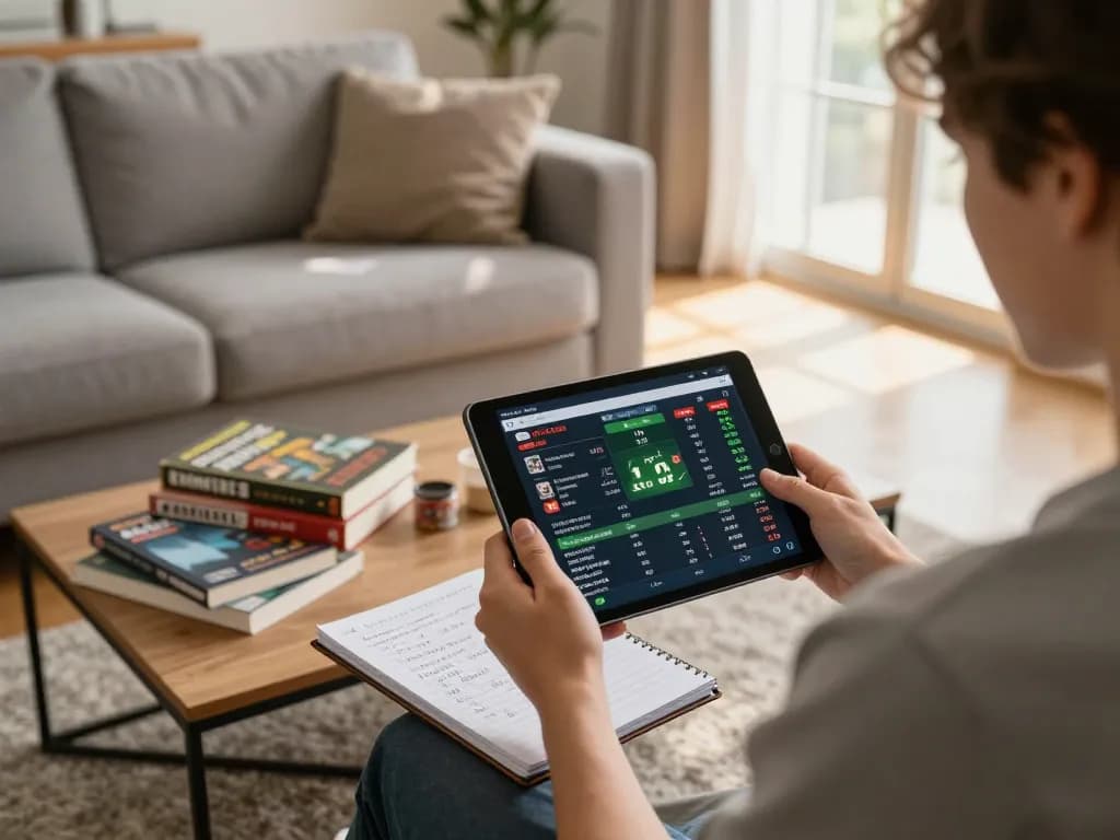Soi Kèo strategies come alive as a player engages with an online sports betting app on a tablet from the comfort of their home.