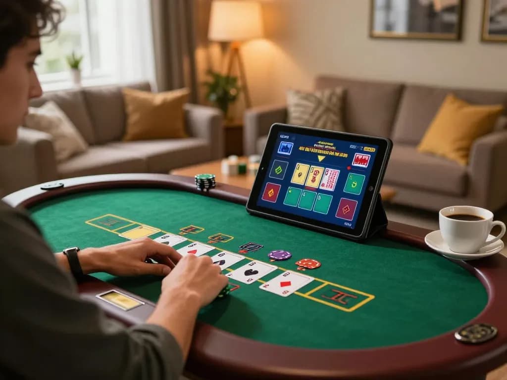 TA88 player engaging with live dealer blackjack on tablet in cozy home setting