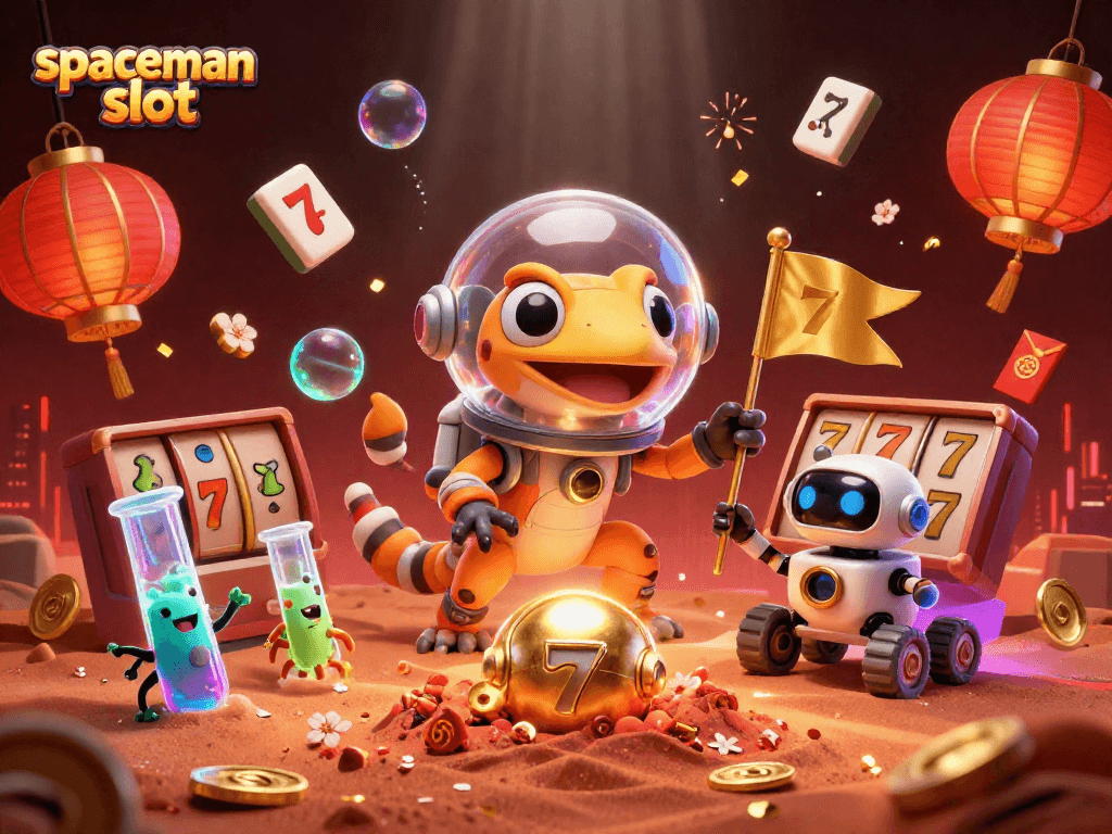 Experience the thrill of spaceman slot with a Martian gecko and golden casino on Mars.