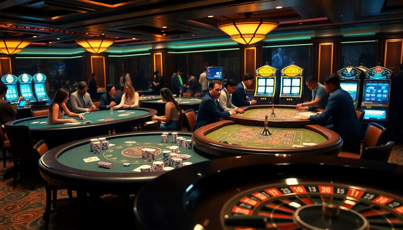 Engaging scene at TRANG CHỦ BEM88 featuring vibrant casino games and excited players.