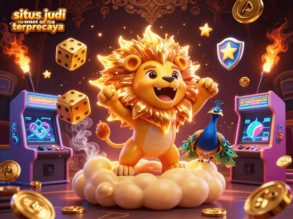 Engage in excitement with this artistic depiction of situs judi slot online terpercaya, showcasing dynamic casino elements and vibrant characters.