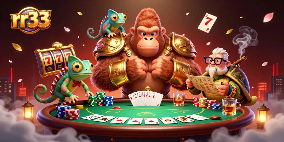 Play thrilling games at rr33 with an energetic casino scene featuring poker tables and vibrant elements.