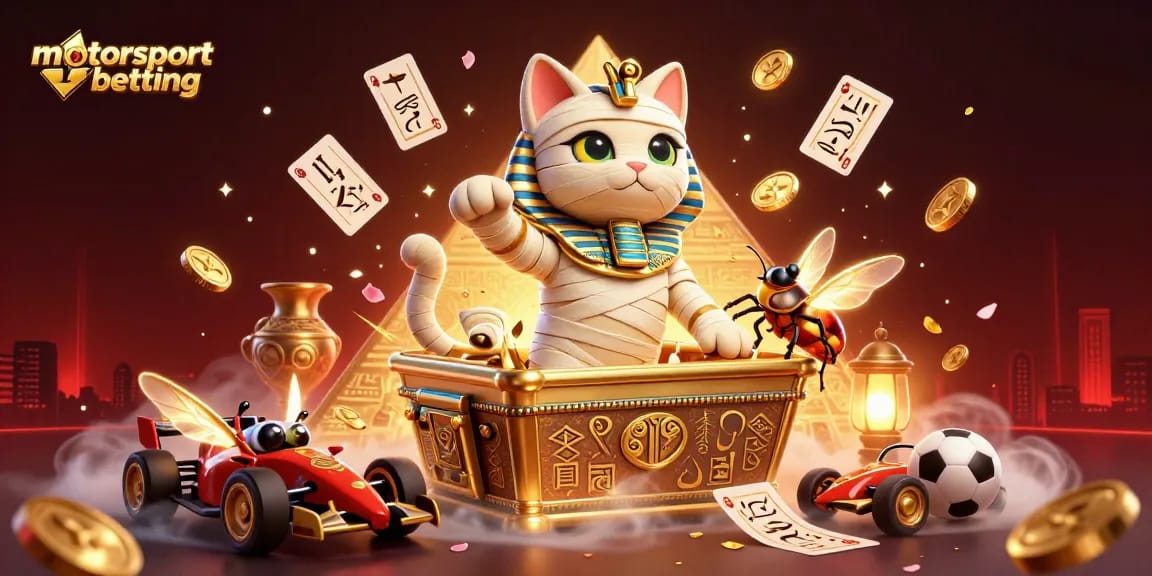 Engage in motorsport betting with a vibrant illustration featuring racing elements and dynamic casino visuals.