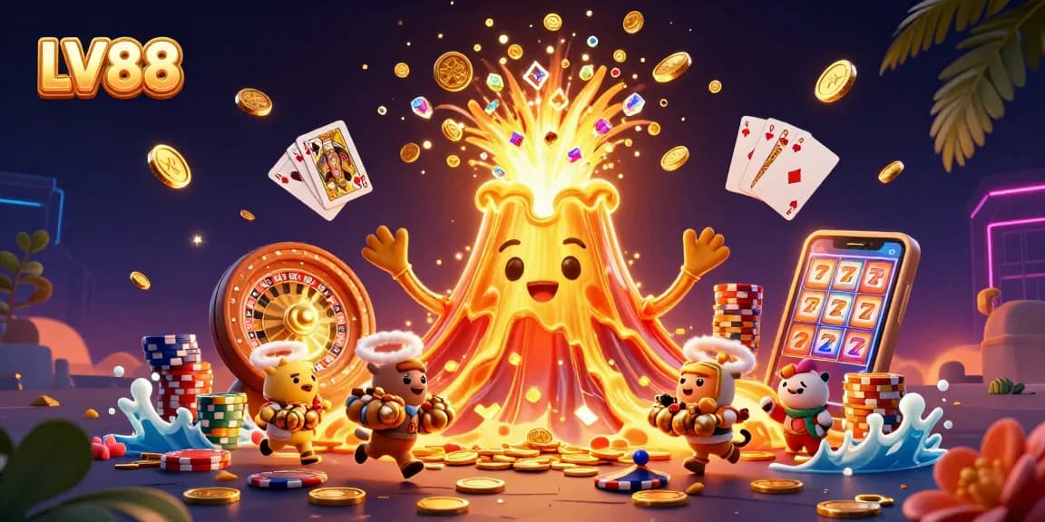 Experience thrilling gaming at LV88 with golden treasures, vibrant casino elements, and excitement.