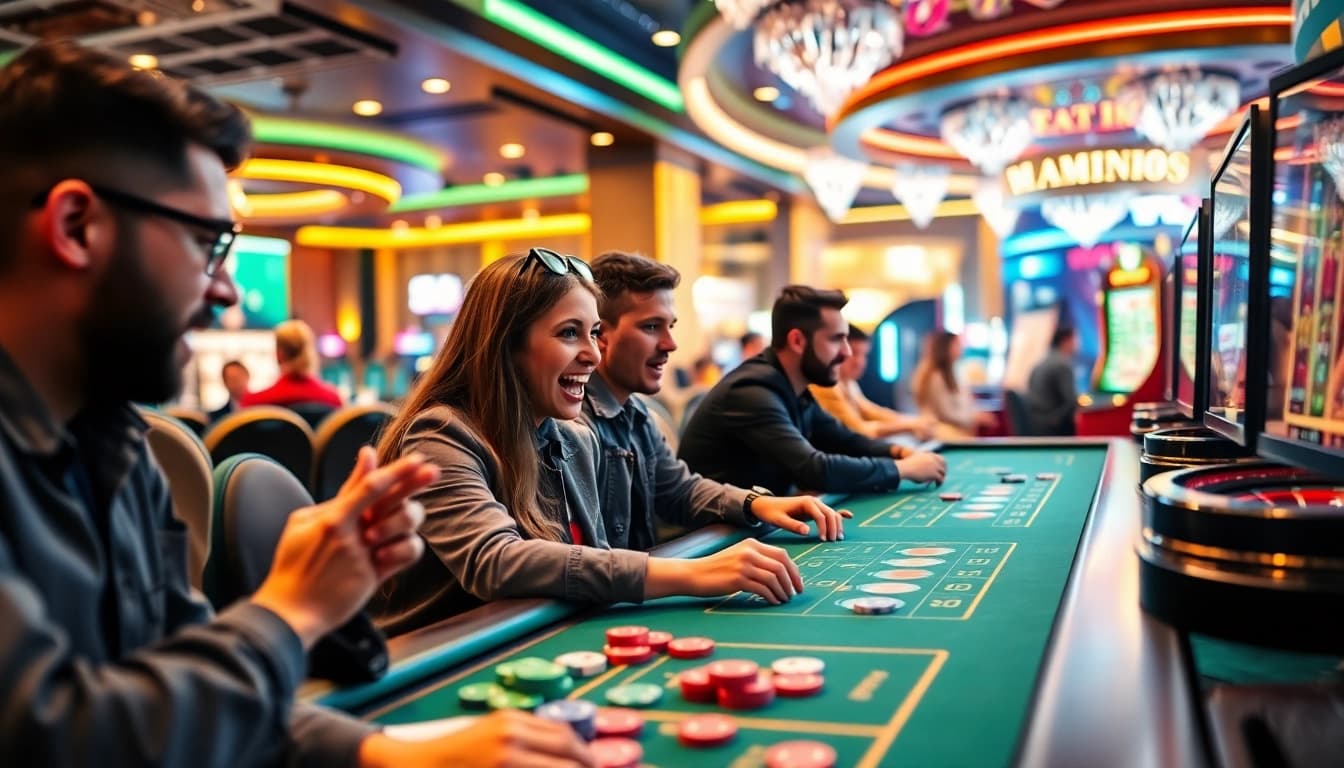 Engage with exciting w88 ทางเข้า games in a vibrant online casino setting featuring enthusiastic players and sleek design.