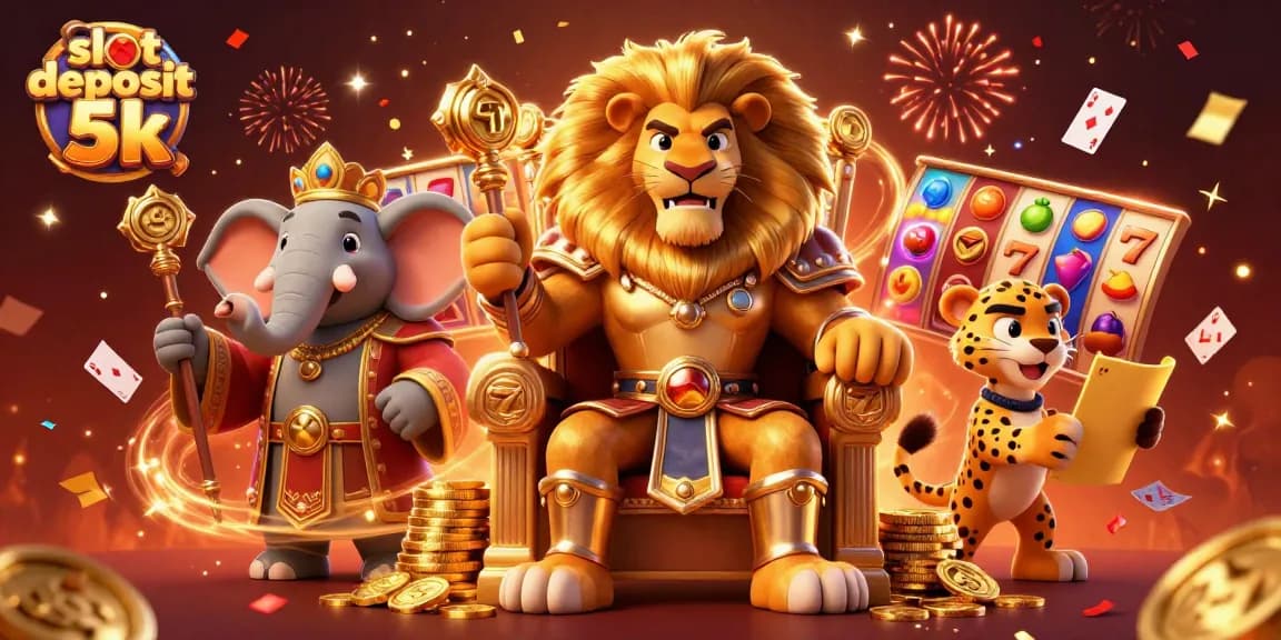Experience the excitement of slot deposit 5k with vibrant symbols and high-energy characters in this dynamic illustration.