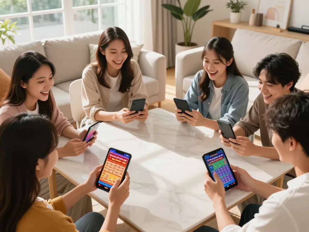 Soi cầu lô đề hôm nay in an engaging online lottery session, showing mobile devices and fun interactions.