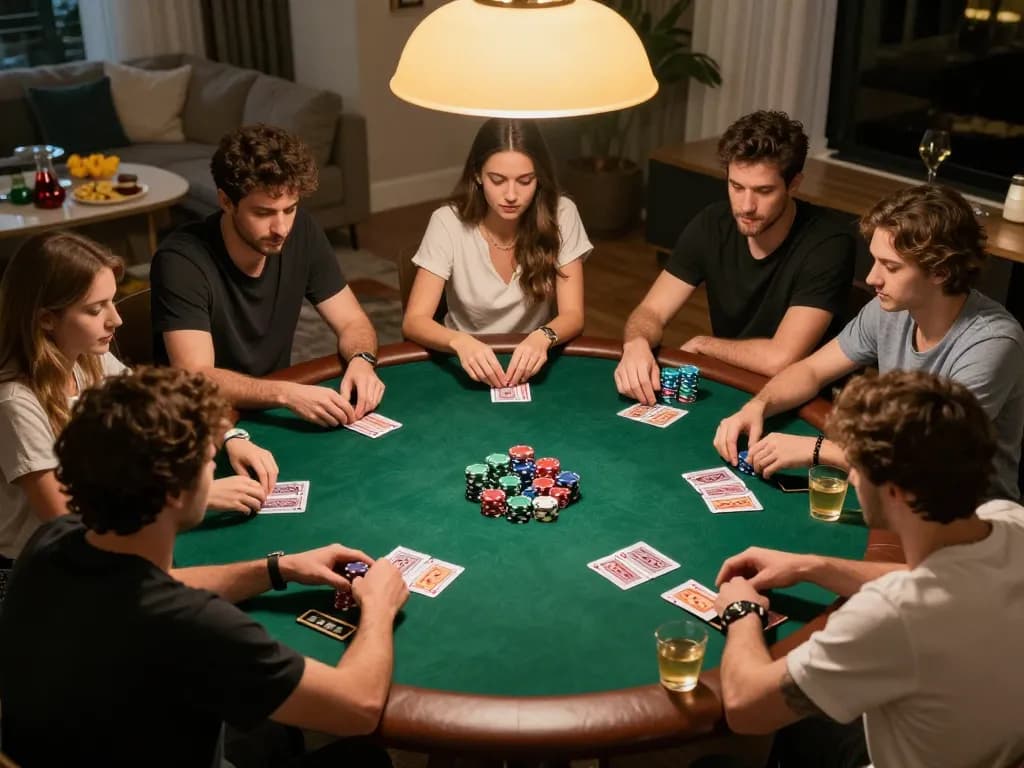 Players enjoy an exciting poker night at home using Sunwin strategies for winning.