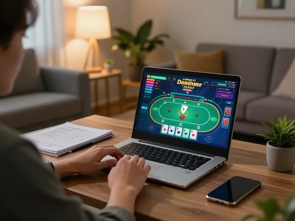 Engaging online poker at UU88 with dynamic gameplay on a laptop at home.