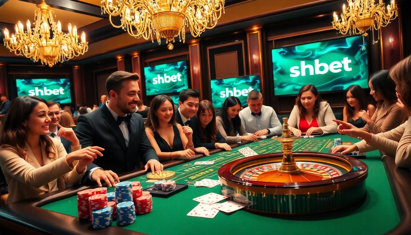 Experience the thrill of đăng nhập shbet at a luxurious casino with engaged players and vibrant gaming elements.