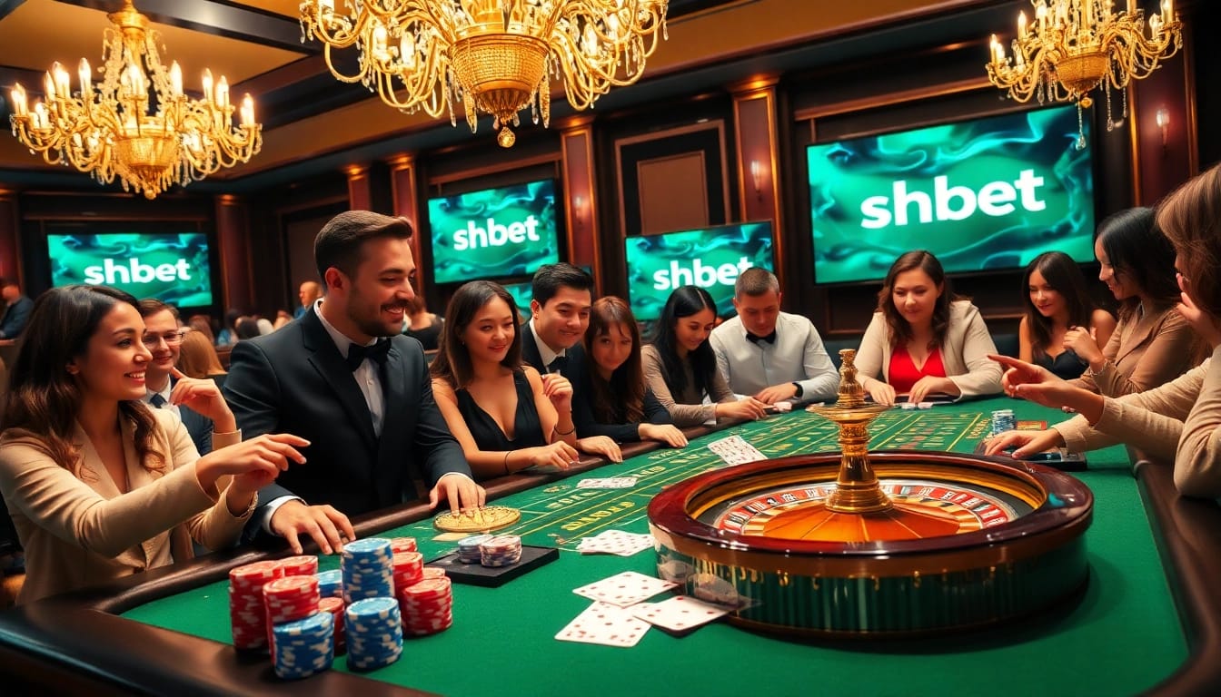 Experience the thrill of đăng nhập shbet at a luxurious casino with engaged players and vibrant gaming elements.