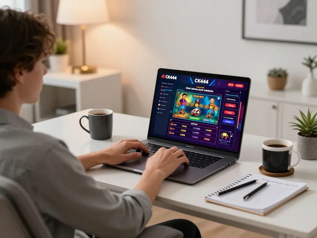 Person engaging in CK444 apk mobile gaming in a modern home setting, showcasing a vibrant online casino interface