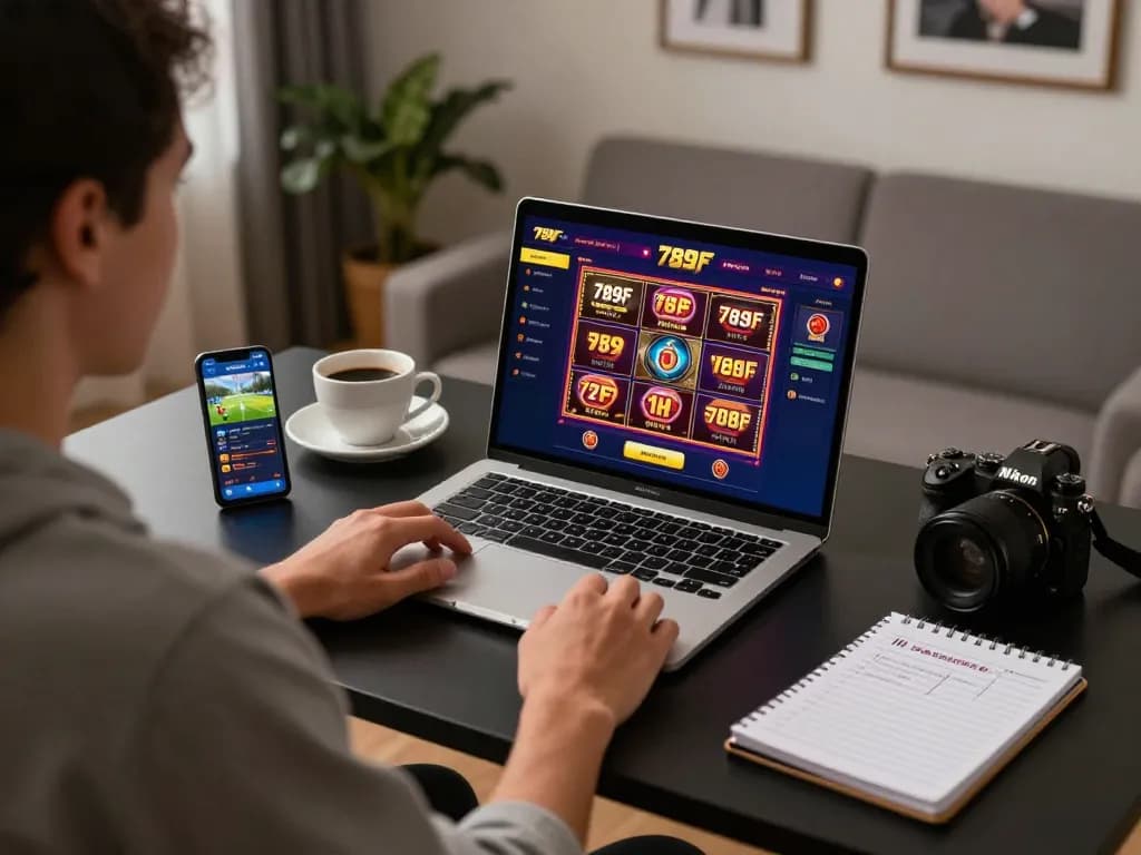 Engaging online gaming setup showcasing 789F casino interface on a sleek laptop.