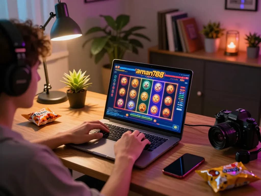 Engage with aman788's online slots while enjoying a cozy gaming atmosphere in a home setting.