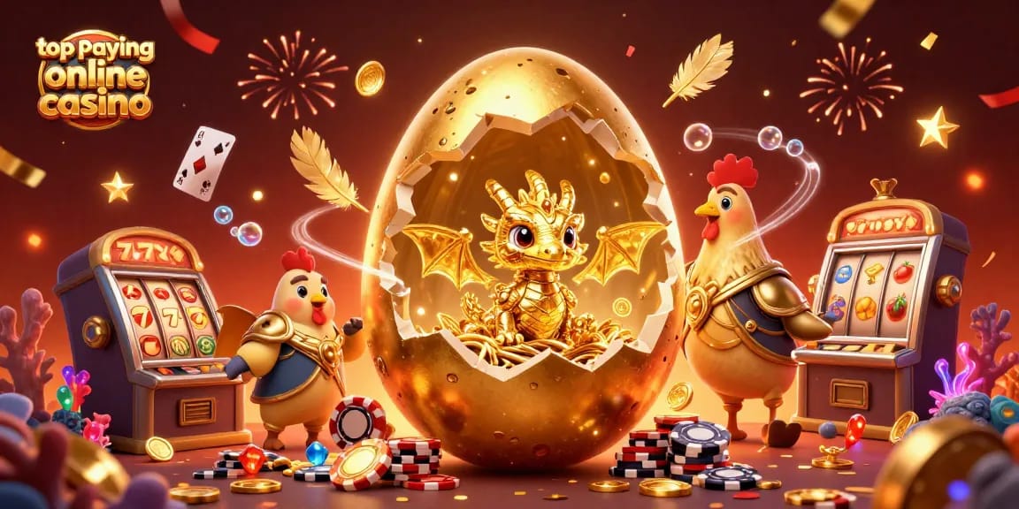 Experience the thrill of the top paying online casino with a golden dragon and festive treasure scene.