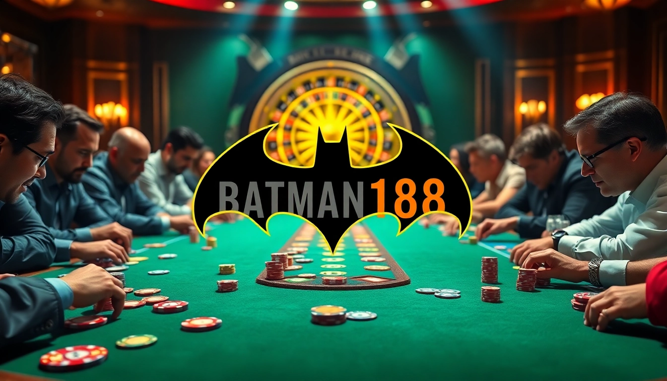Enhance your gaming at Batman138, showcasing exciting poker table with vibrant chips and thrilling roulette.