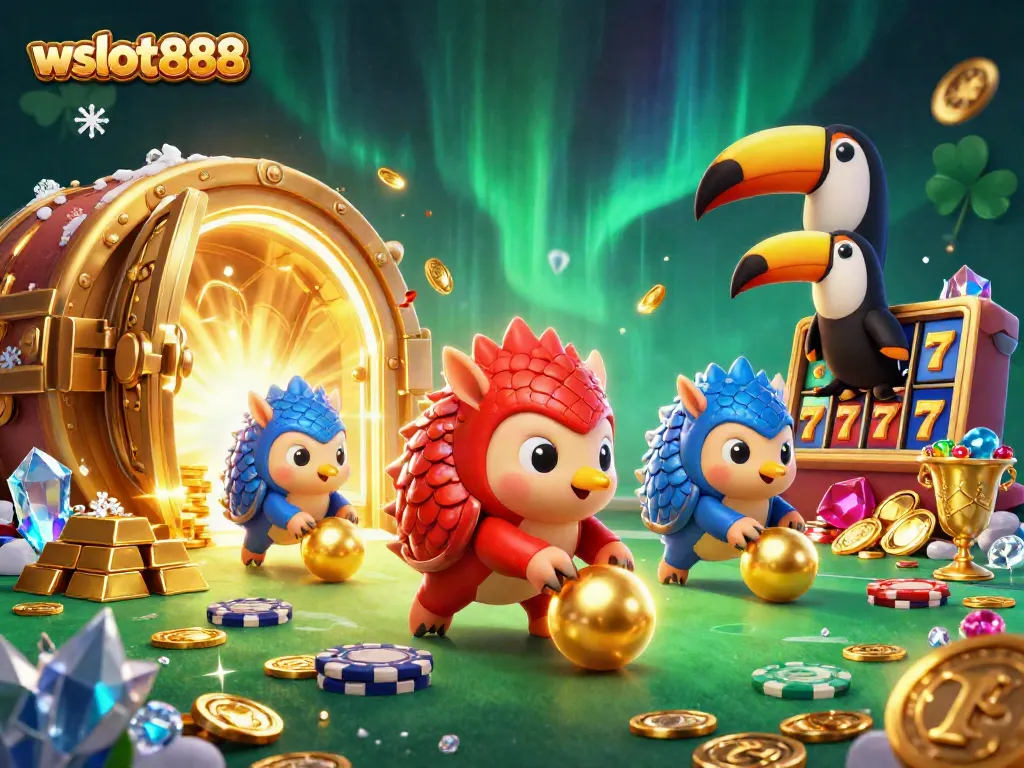 Slot gacor yang penuh keseruan bersama wslot888 dengan pangolin dan uang emas.