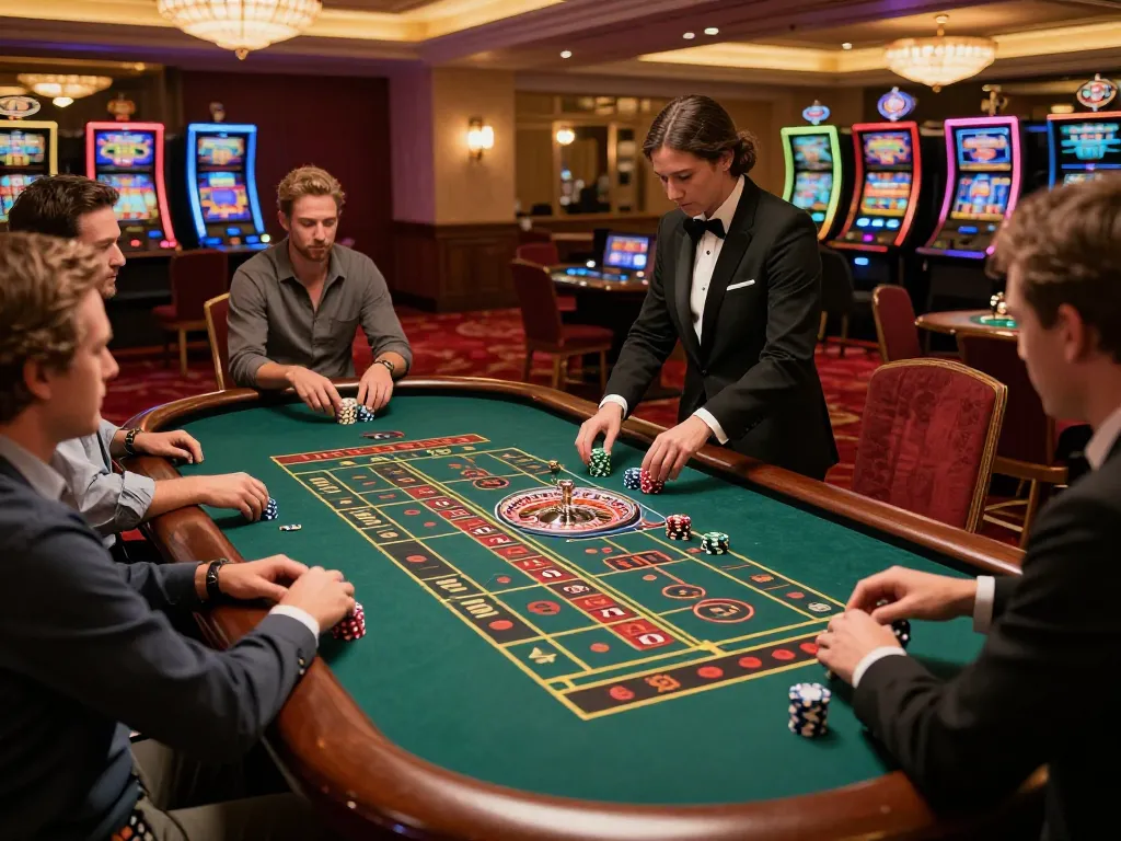 Exciting gameplay at trang chủ KO66 featuring players betting at a roulette table in a luxurious casino setting.