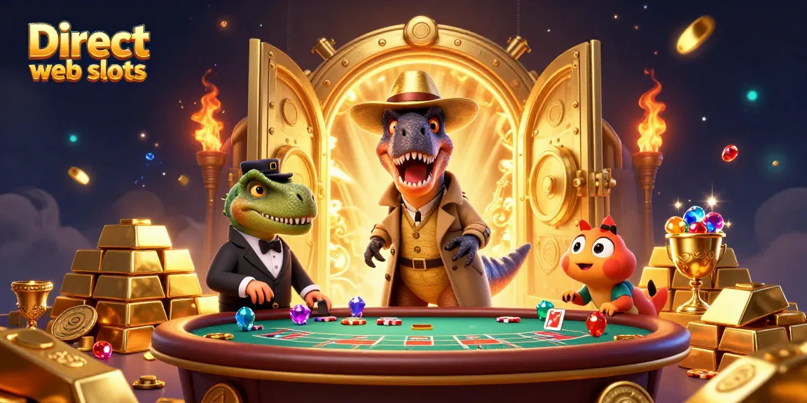 Experience thrilling gameplay at Direct web slots with cartoon velociraptor and dino characters amidst treasure.