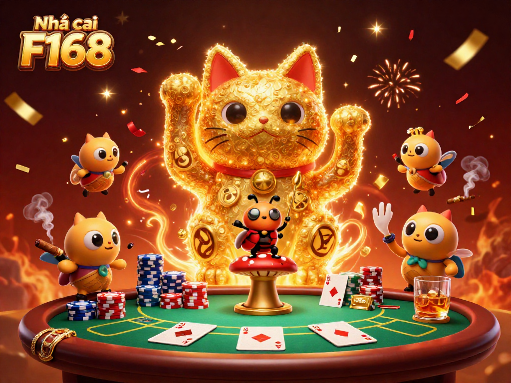Experience thrilling gameplay at Nhà cái F168 with a vibrant casino environment, interactive elements, and celebratory visuals.