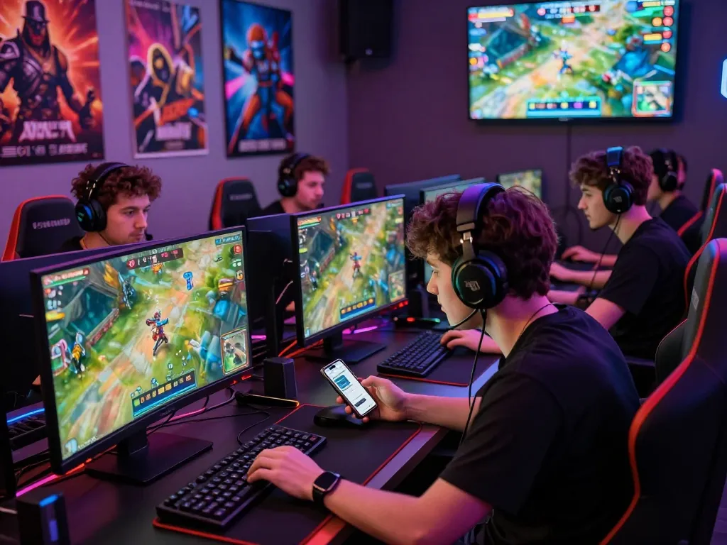 Exciting gaming environment featuring dragon77 gamers engaged in competitive online play with high-tech setups.