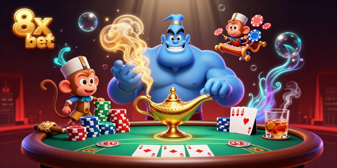 Experience the excitement of 8x bet at our casino with vibrant poker-themed illustration.